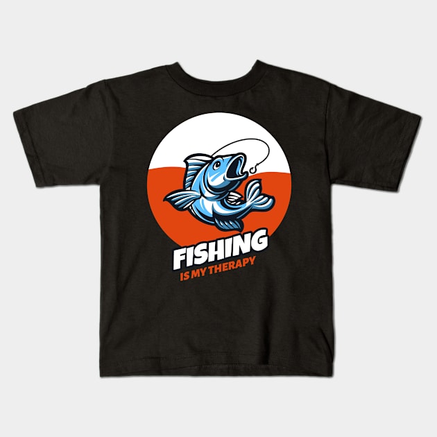 Fishing is my therapy 2 Kids T-Shirt by Cectees